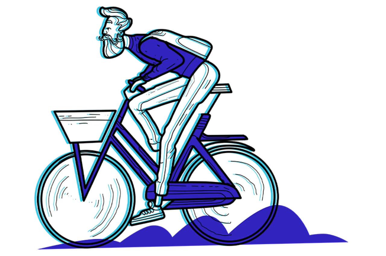 Rapaz sobre uma bicicleta que sai da tela de celular como referência ao Seguro Bike do Madaseg