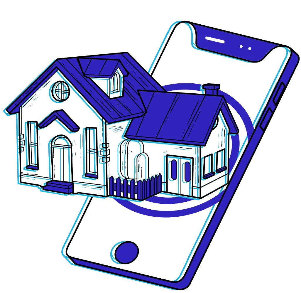 Celular com casa representando a contratação do Seguro Residencial do Madaseg pelo celular e web.
