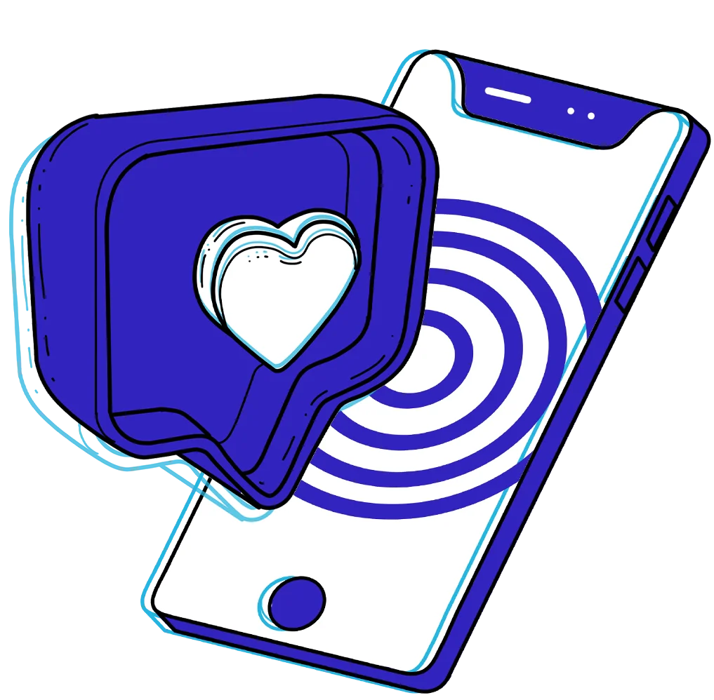 Celular em destaque com ícone de um coração na tela para representar o Seguro Vida do Madaseg